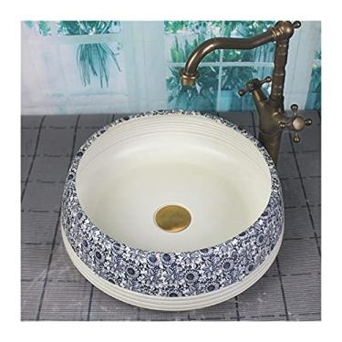 Imagem de Lavatório de pia de vaso de banheiro retrô chinês pia de vaso de banheiro, redonda acima do balcão porcelana cerâmica vaso de banheiro lavatório arte lavatório (não inclui torneira) pia de banheiro