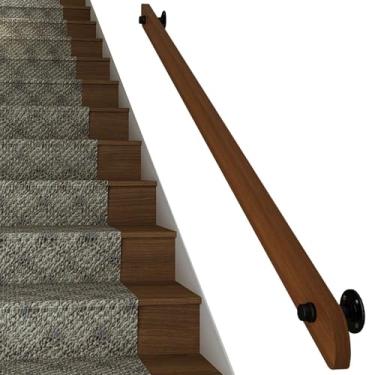 Imagem de HANGWWZQ Corrimão de escada, kit completo estilo canto redondo máx. Carregamento 200 kg corrimão de madeira suporte de parede corrimão para escadas / cor/120 cm