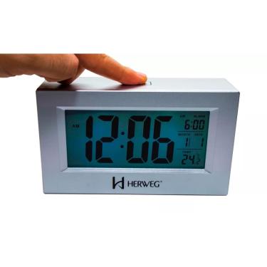 Imagem de Relógio 2972 Despertador Digital Prata Luz Led Sensor Herweg