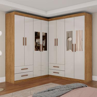 Imagem de Closet Casal Duplo Lu 8 Portas 4 Gavetas Com Espelho - Cinamomo com Off White