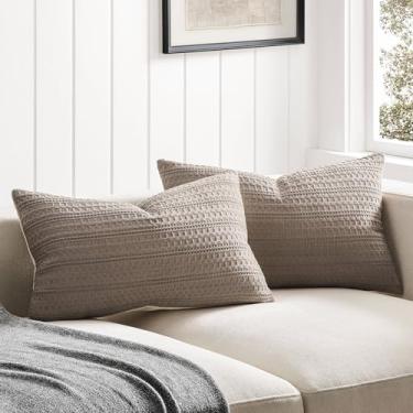 Imagem de ZeeMart Conjunto de 2 capas de almofada lombar texturizadas em waffle 100% algodão, marrom cacau, 30 x 50 cm, capas de almofada decorativas macias para sofá-cama, sala de estar, decoração de casa