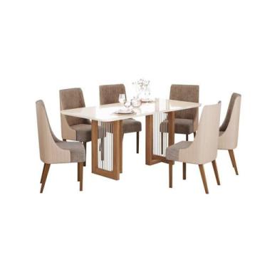 Imagem de Mesa Jantar Yara 180 6 Cadeiras Ivy Corano Bege - Henn