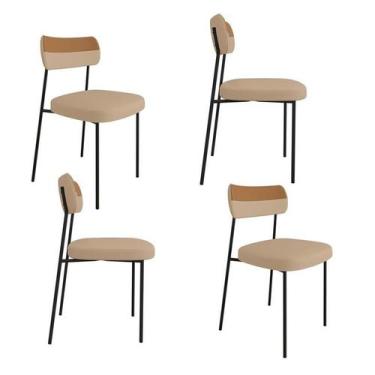 Imagem de Kit 4 Cadeiras Mila Laminado Caramelo/Linho Bege - FdECOR - Moveis Bel