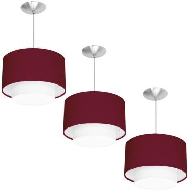 Imagem de Kit 3 Lustres Cupula Pendente Dome Duplo Bordo Com Branco