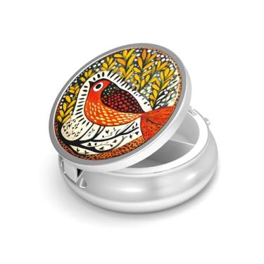 Imagem de Caixa de comprimidos com 3 compartimentos pequenos para bolsa e bolso, mini porta-comprimidos de metal, recipiente para guardar suplementos de vitaminas sem BPA (pássaro vermelho)