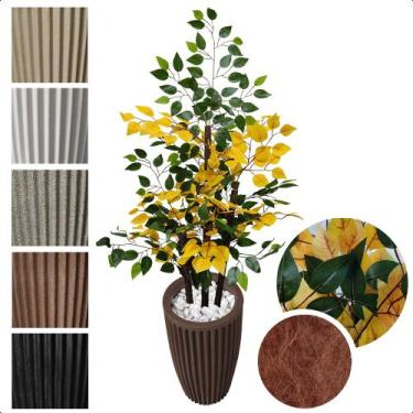Imagem de Figueira Artificial Ficus Verde Amarelo Vaso Alto Decoração - Flor de 