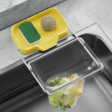 Imagem de Cesta de filtro de pia de cozinha, coletor de alimentos dobrável, rack de filtro de resíduos de malha com bandeja destacável, cesta de drenagem de pia de canto suporte de pano de prato suspenso com 50