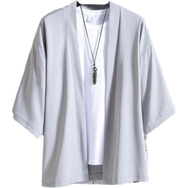 Imagem de Verão Masculino Haori Cardigan Kimono Camisa Samurai Roupas Japonesas Vestes Obi Jaqueta Masculina Streetwear Roupas Asiáticas, Gray1, XS