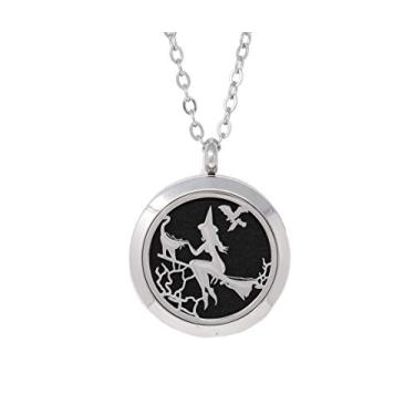 Imagem de Pingente de medalhão magnético prata com difusor de óleo essencial de aromaterapia, 2 tamanhos, refil e pulseira difusora em uma bolsa de veludo, Aço inoxidável