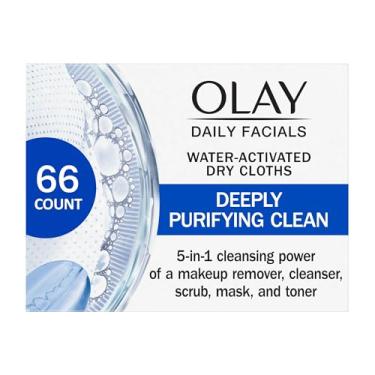 Imagem de Olay Daily Facials 5-in-1 Water Activated Dry Cloths, Deeply Purifying Clean, 66 Count (Pack of 4)
