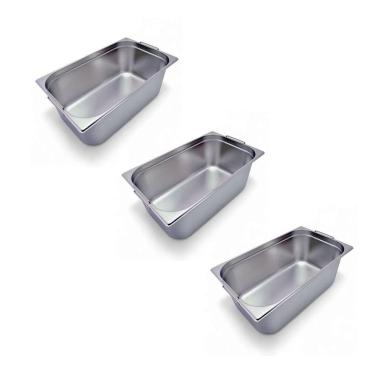 Imagem de Kit 3 Cubas Gastronômica Inox Gn 1/1 200mm Com Alça Prateada