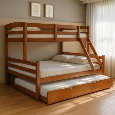 Imagem de Treliche Madeira Pinus Casal Solteiro Cama Auxiliar Robusto castanho c