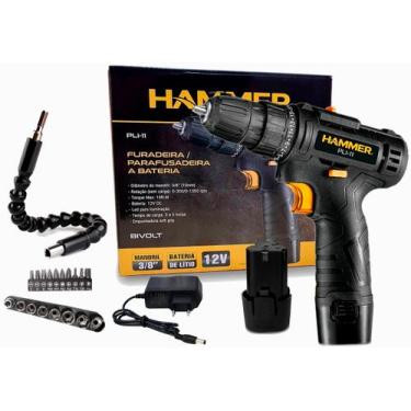 Imagem de Parafusadeira Furadeira 3/8 Bateria + Eixo Extensor Flexivel - Hammer