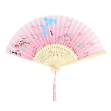 Imagem de Leque De Mão Japonês Bambu Madeira Tecido(Caramelo Sakura)