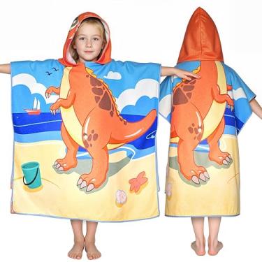 Imagem de Toalhas com capuz de dinossauro para crianças, com mochila, toalha de praia infantil 76,2 cm x 63,5 cm para 3-10 anos, presentes de dinossauro para meninos e meninas, saída de banho infantil e roupão