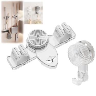 Imagem de GCFTIFF Suporte de vassoura (2 peças de rack e conjunto de ganchos), suporte de organização de parede, sem broca, ventosa ajustável, organizador com ganchos para banheiro, cozinha, garagem, lavanderia