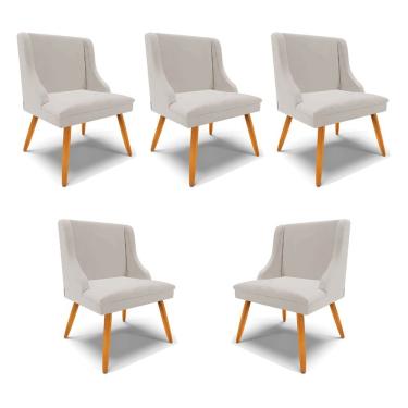 Imagem de Kit 5 Cadeiras Decorativas Sala De Jantar Pés Palito De Madeira Firenze Veludo Cinza/natural G19 - Gran Belo