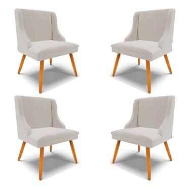 Imagem de Kit 4 Cadeiras Decorativas Sala De Jantar Pés Palito De Madeira Firenze Veludo Cinza/natural G19