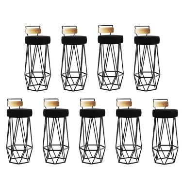 Imagem de Kit 09 Banqueta Com Encosto Botty Hexágono Cozinha Peroba Rosa Ferro Preto Preto - Amey Decor