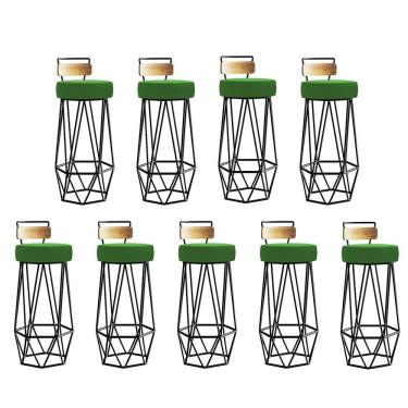 Imagem de Kit 09 Banqueta Com Encosto Botty Hexágono Cozinha Peroba Rosa Ferro Preto Verde - Amey Decor