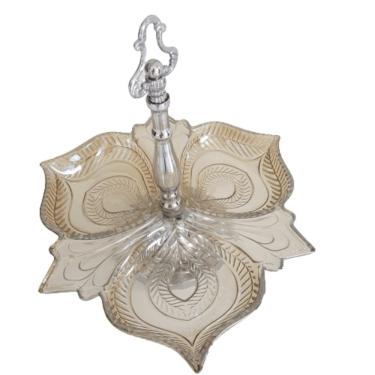 Imagem de Petisqueira Vidro âmbar 3 Potes + Suporte Alt 35cm X 35cm Diâmetro