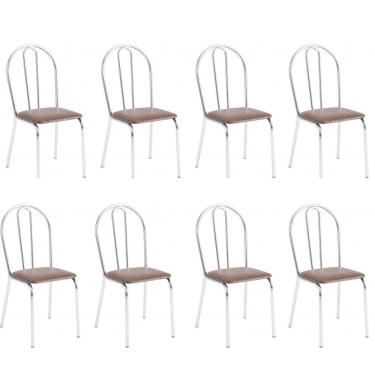 Imagem de Conjunto 8 Cadeiras Lena Cromada Resistente Sintético Marrom