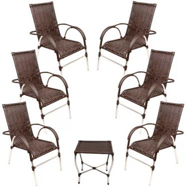 Imagem de Jogo 6 Cadeiras E Mesa Para Varanda Vênus Trama Original Tabaco