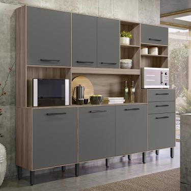 Imagem de Armario De Cozinha Hortelã Com 8 Portas E 2 Gavetas Carvalho Nature-chumbo