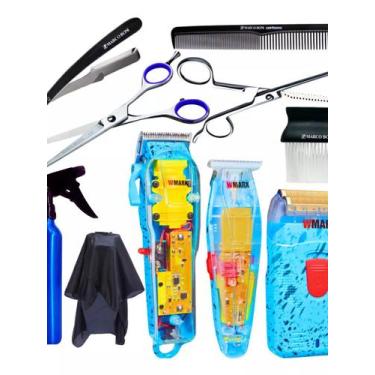 Imagem de Kit Barbearia Completo C/ Máquinas Wmark Corte E Acessórios Cor Azul 1