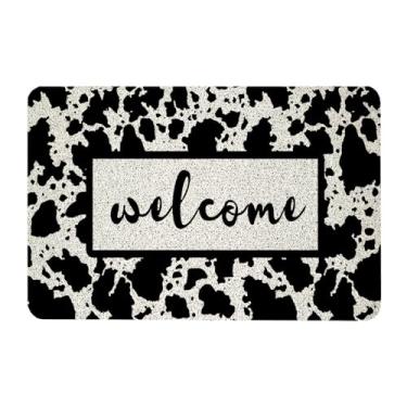 Imagem de Lacosu Capacho De Entrada Com Estampa Vaca E Couro Vaca, 17" X 30" Decorativo Para Pátio Interno Externo, Decoração Rústica Fazenda, Presentes (Nylon)