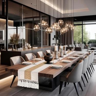 Imagem de yuboo Caminho De Mesa Boho 108" Comprimento - Para Buffet Casamento, Cobertura Cômoda Macramê Quarto, Sala Jantar, Cozinha, Suporte Tv, Decoração Primavera Home Office, Marrom