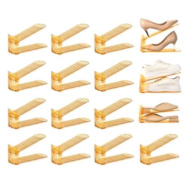 Imagem de Uni HIMO Organizador De Compartimentos Para Sapatos, Empilhador Transparente, Prateleira Nível Ajustável, Economizador Espaço Exibição Tênis (Dourado Pacote Com 16)