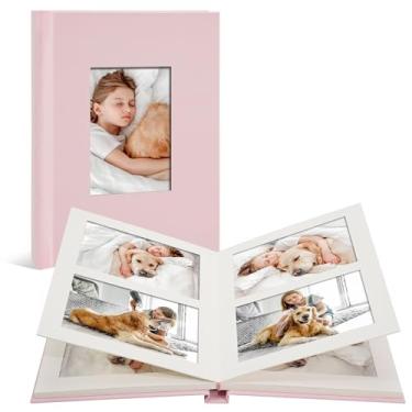 Imagem de Hiwhy Álbum De Fotos Pequeno 4X6 Capa Linho 80 Bolsos Livro Com Espaço Para Escrever Família Aniversário Férias Casamento Bebê, Rosa