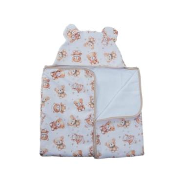 Imagem de Toalha de Banho Bebê com Capuz, 80x70cm, 100% Algodão, Várias Estampas (Urso Bege)