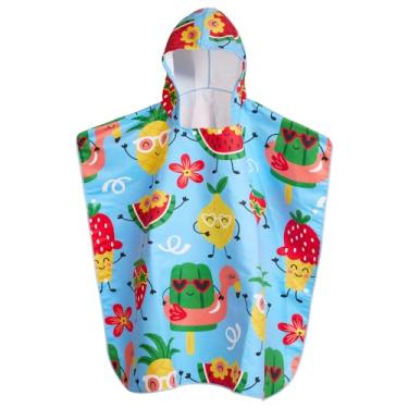 Imagem de MADDY'S HOME Toalha de praia infantil com capuz - Poncho de algodão absorvente super macio para meninos e meninas, uso na piscina e na praia, de crianças a adolescentes (3 a 13 anos) (fruta azul)