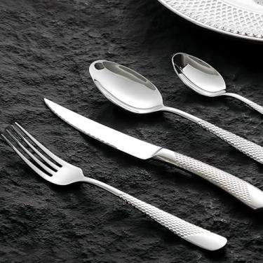 Imagem de TOWINGO Conjunto De Talheres Para 8 Pessoas, 32 Peças Aço Inoxidável, Faca Bife, Incluindo Garfos E Colheres, Casa, Restaurante, Casamento, Festa
