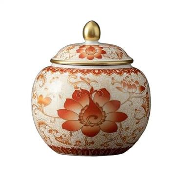 Imagem de Lata de chá Vasilha de chá de cerâmica esmaltada tradicional pintada à mão Frasco de armazenamento selado para uso doméstico Enfeites de vasilha vazia Caixa de chá(Red)