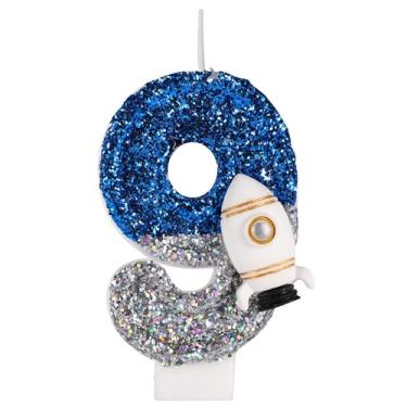 Imagem de Vela Aniversário Nave Espacial, Decorações de Aniversário Astronauta Espacial Vela Brilhante com Número de Astronauta Decorações Bolo no Espaço Sideral para Festa Temática (9)