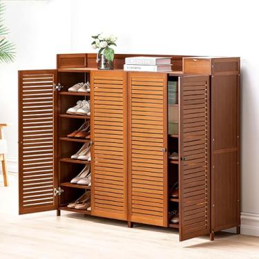 Imagem de Sapateira De Bambu, Armário De Armazenamento De Sapatas De Entrada Rústica, Sapateira, Sapateira, Armário Com Portas E Gaveta, Organizador De Sapatas De Fazenda Para Corre, Brown, 39 * 13 * 51