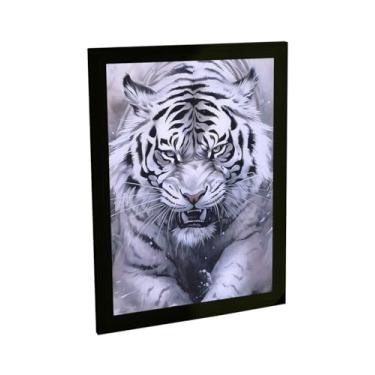 Imagem de Quadro Decorativo Tigre Branco Rugindo Ilustração Arte Decoração Poster Quarto Sala