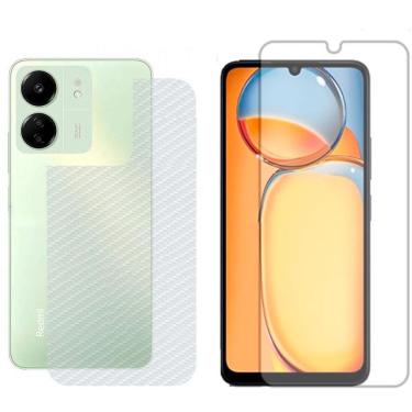 Imagem de Película Hidrogel + Adesivo Fibra De Carbono Para Xiaomi Redmi 13c - Transparente