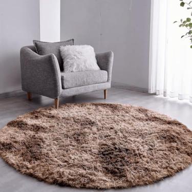 Imagem de Tapete Sala Felpudo Peludo Mesclado Marrom Redondo 60 Cm