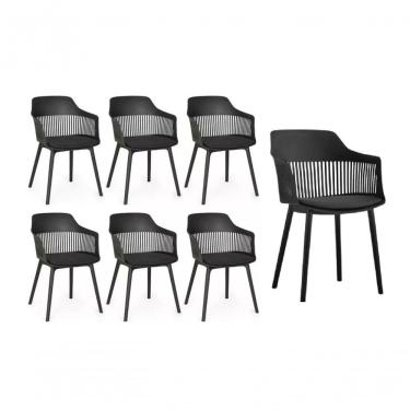 Imagem de Kit 7 Cadeira Marcela Montreal Em Polipropileno Assento Estofado Preto
