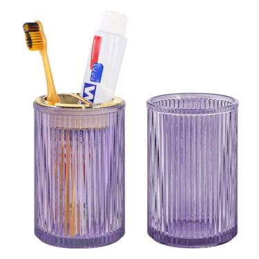 Imagem de Tonxus Suportes de escova de dentes para banheiros, suporte de escova de dentes de vidro roxo e copo de banheiro, copos de armazenamento de banheiro dourados de 340 g, organizador de porta-copos de