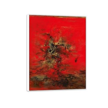 Imagem de MUHJDYC Zao Wou-ki Pintura famosa abstrata - imagem de arte em tela - arte de parede para sala de estar - reprodução de impressões (24.01.63) 60x80cm-23x31in moldura branca