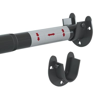 Imagem de Haste de armário ajustável para pendurar roupas – trilho de metal resistente, extensão contínua de 43 a 111 cm, diâmetro de 2,8 cm, preta – serve para guarda-roupas, lavanderia, trailer e espaços