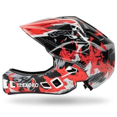 Imagem de YEEKORO Capacete De Bicicleta Infantil Com Proteção Queixo, Ajustável E Removível, Para Meninos Meninas, Ciclismo, Skate, Scooter, Equipamento Proteção, Tamanho 20,5-22"