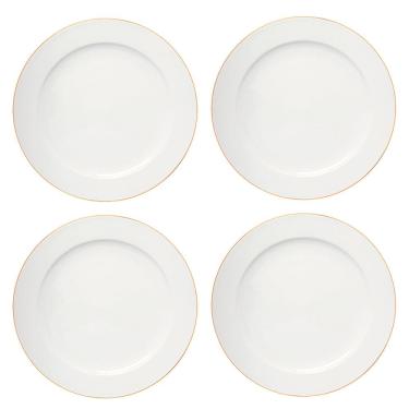 Imagem de Jogo de Pratos de Porcelana Rasos Royal Branco Fio de Ouro 27cm 4 peças - Hauskraft