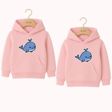 Imagem de Moletom Infantil Canguru Irmãos Estampa Baleinha Azul Fofo Infanto Juv