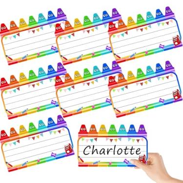 Imagem de 36 etiquetas de nome de estudante para mesas de giz de cera autoadesivas para sala de aula, placa de nome de volta às aulas para quadro de avisos, presentes de primeiro dia de aula para jardim de